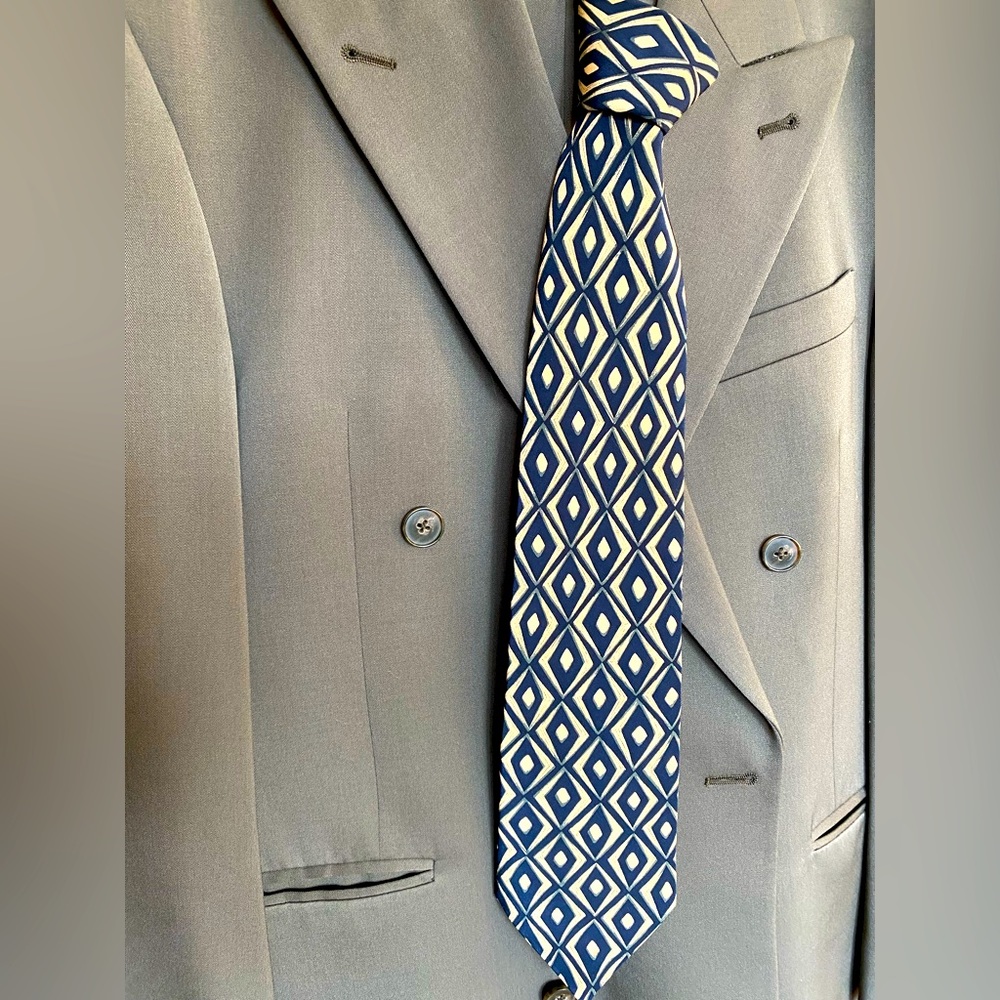 Geoffrey Beene silk tie navy/cream and olive green